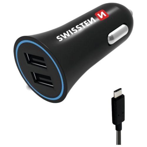 Autoadaptér Swissten Car Charger + USB-C Cable Barva: černá
