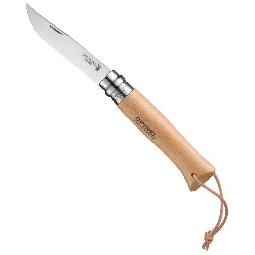 Zavírací nůž Opinel Vri N°08 Inox rukojeť buk + kožený provázek