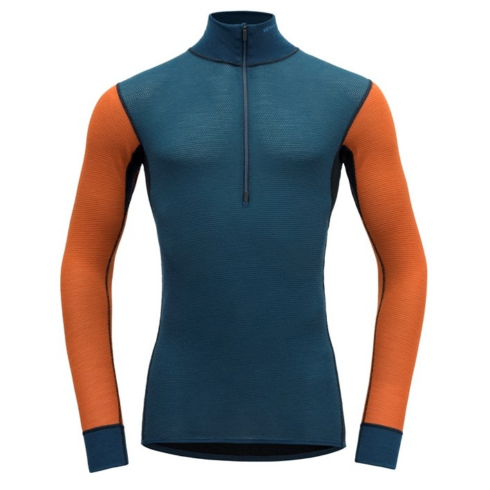 Pánské funkční triko Devold Wool Mesh Man Half Zip Neck Velikost: L / Barva: modrá/oranžová
