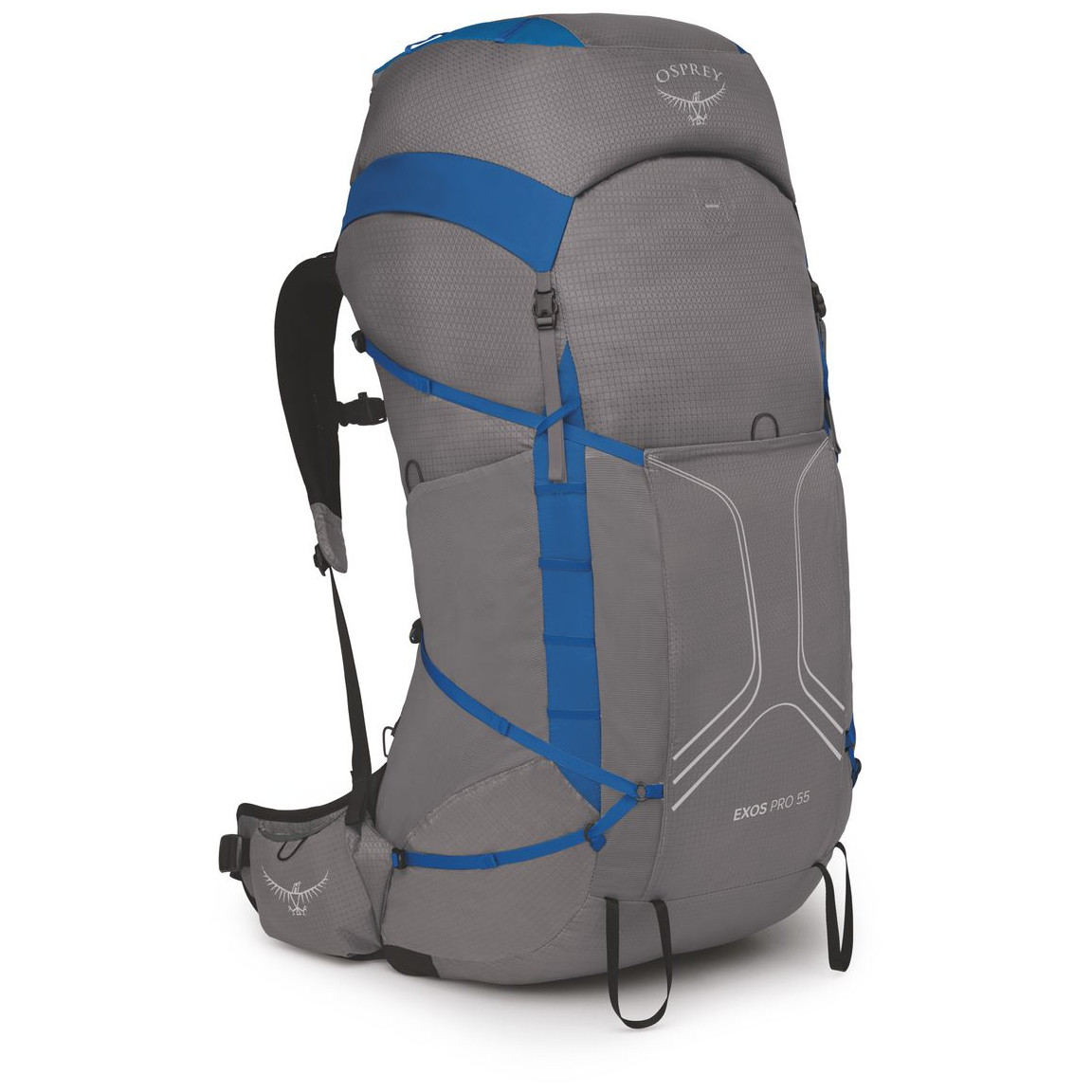 Turistický batoh Osprey Exos Pro 55 Velikost zad batohu: L/XL / Barva: šedá/modrá