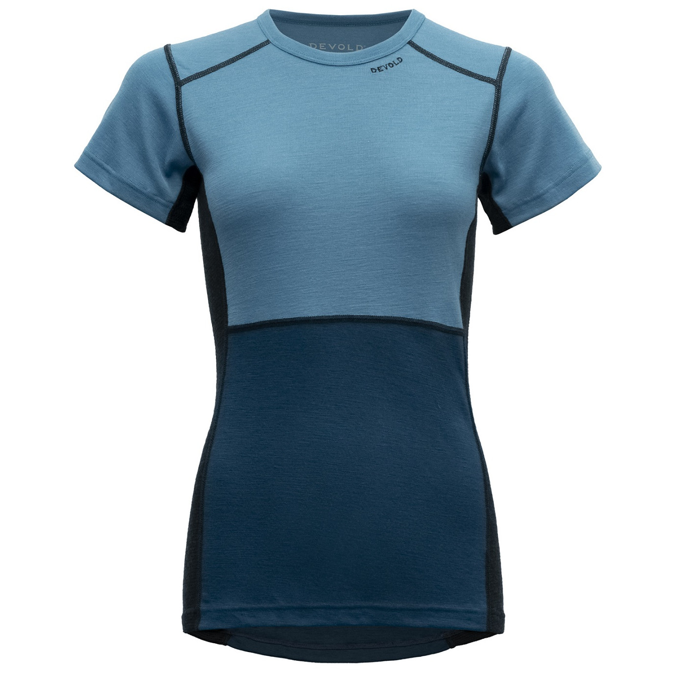Dámské funkční triko Devold Lauparen Merino 190 T-Shirt Wmn Velikost: L / Barva: modrá/tm.šedá